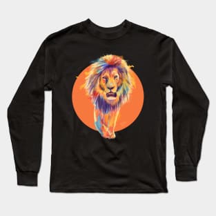 The King, Orange Edition, Colorful Lion Illustration Long Sleeve T-Shirt